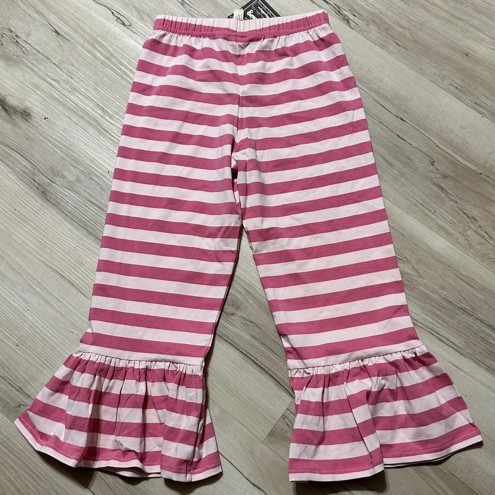 Matilda Jane Pink White Striped Ruffle Flare‎ Pants Girls Sz 6 New With Tags